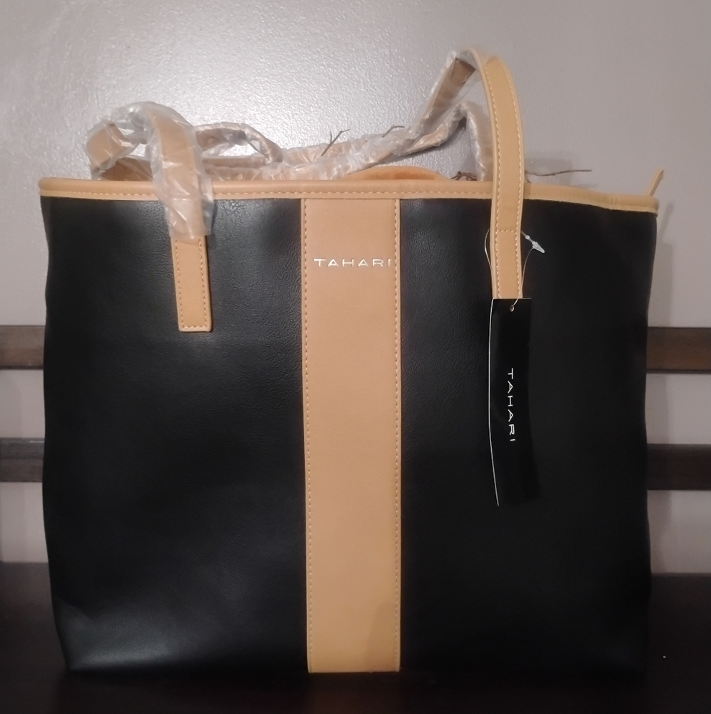 Tahari Kristen Black & Tan Tote NWT - Picture 2 of 10